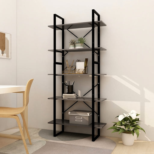 Bibliotecă cu 5 rafturi, gri, 80x30x175 cm, lemn prelucrat - WALTI WALTI