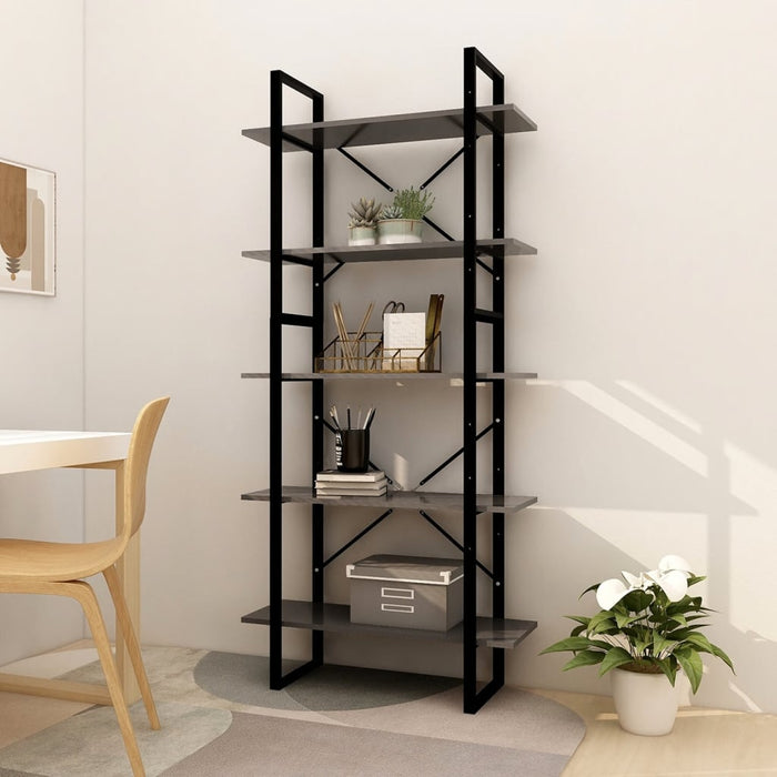 Bibliotecă cu 5 rafturi, gri, 80x30x175 cm, lemn prelucrat - WALTI WALTI