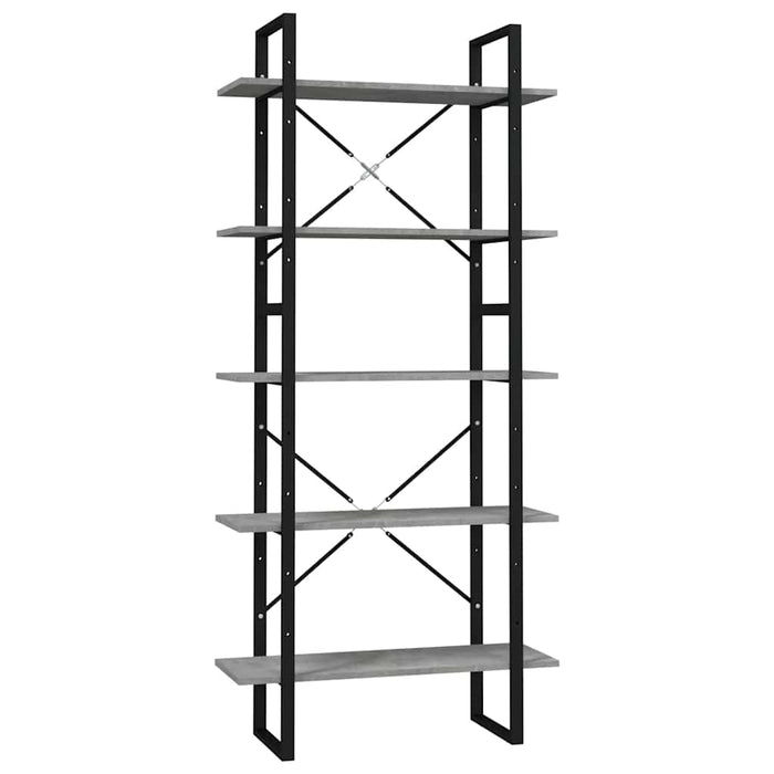 Bibliotecă 5 rafturi, gri beton, 80x30x175 cm, lemn prelucrat WALTI