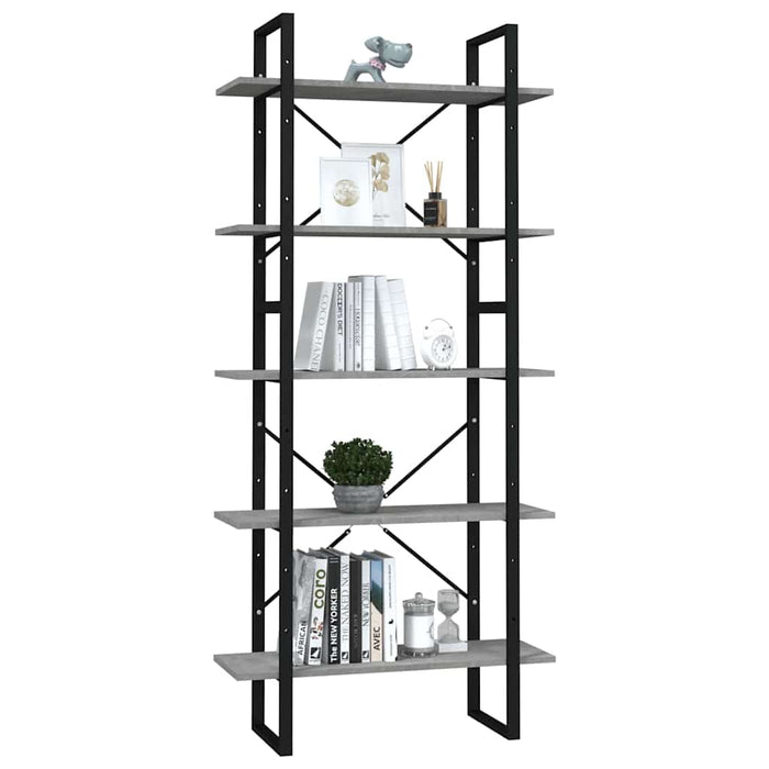 Bibliotecă 5 rafturi, gri beton, 80x30x175 cm, lemn prelucrat WALTI