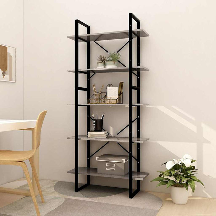 Bibliotecă 5 rafturi, gri beton, 80x30x175 cm, lemn prelucrat WALTI