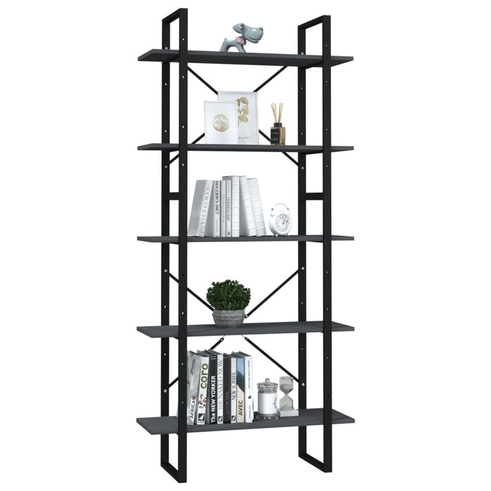 Bibliotecă cu 5 rafturi, gri, 80x30x175 cm, lemn de pin - WALTI WALTI