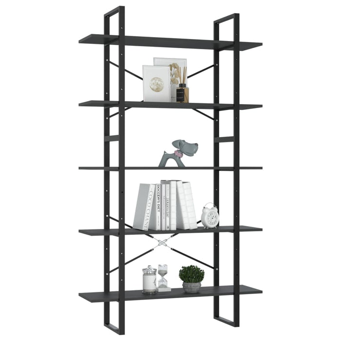 Bibliotecă cu 5 rafturi, gri, 100x30x175 cm, lemn prelucrat - WALTI WALTI