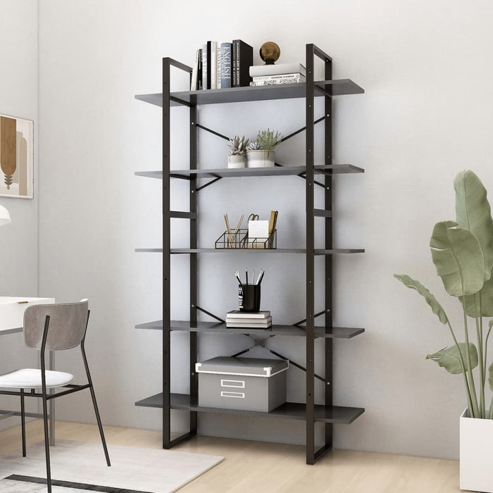 Bibliotecă cu 5 rafturi, gri, 100x30x175 cm, lemn prelucrat - WALTI WALTI