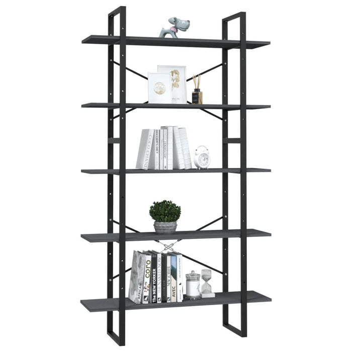 Bibliotecă cu 5 rafturi, gri, 100x30x175 cm, lemn masiv de pin - WALTI WALTI