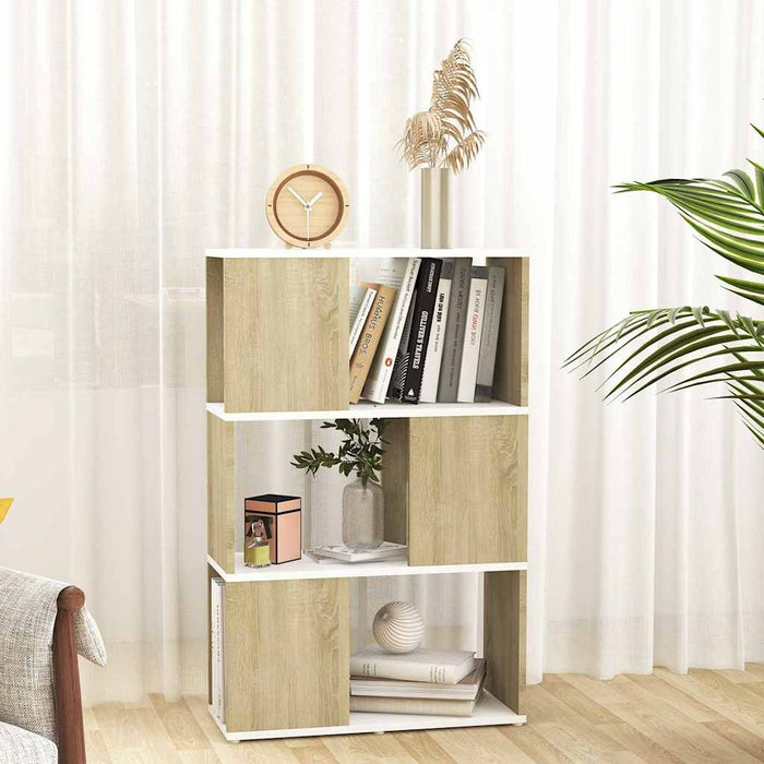Bibliotecă/Separator cameră alb/stejar sonoma 60x24x94 cm PAL WALTI