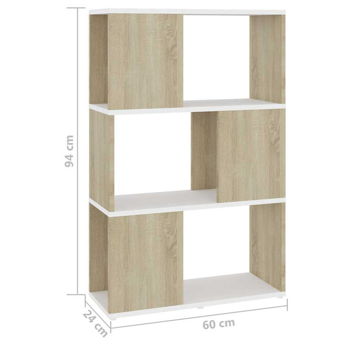 Bibliotecă/Separator cameră alb/stejar sonoma 60x24x94 cm PAL WALTI