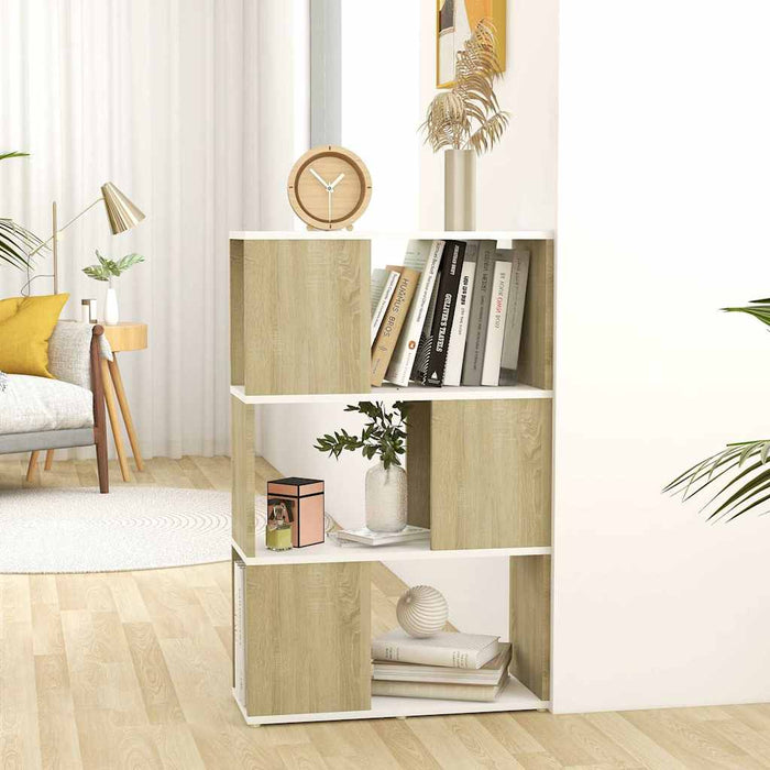 Bibliotecă/Separator cameră alb/stejar sonoma 60x24x94 cm PAL WALTI