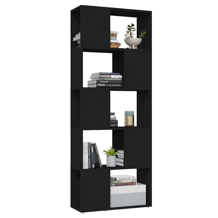Bibliotecă/Separator cameră, negru, 60x24x155cm, lemn prelucrat WALTI