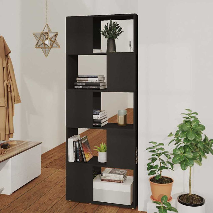 Bibliotecă/Separator cameră, negru, 60x24x155cm, lemn prelucrat WALTI