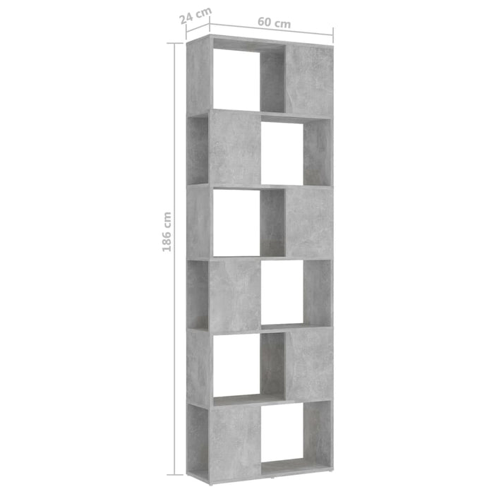 Bibliotecă/Separator cameră, gri beton, 60x24x186 cm, PAL - WALTI WALTI