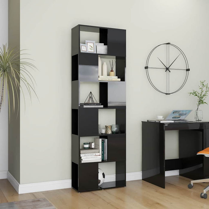 Bibliotecă/Separator cameră, negru extralucios, 60x24x186 cm WALTI