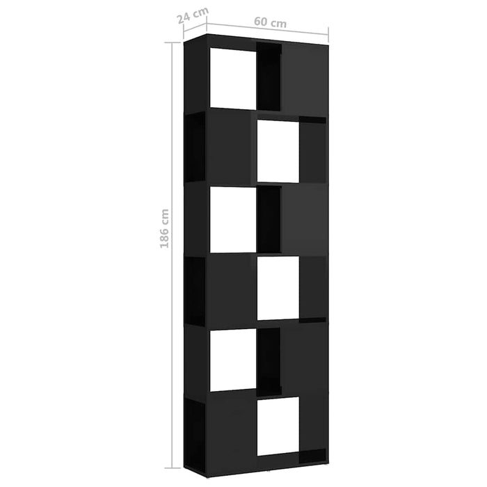 Bibliotecă/Separator cameră, negru extralucios, 60x24x186 cm WALTI