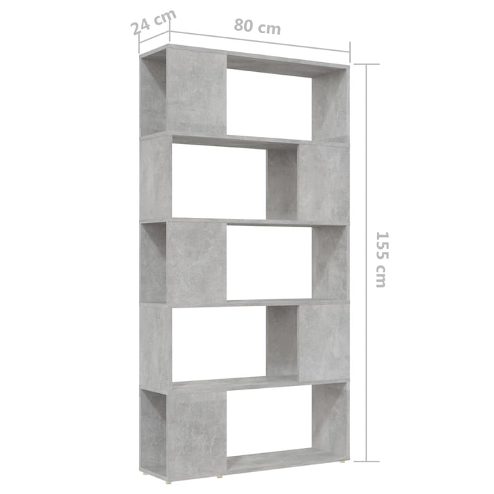 Bibliotecă/Separator cameră, gri beton, 80x24x155 cm, PAL - WALTI WALTI