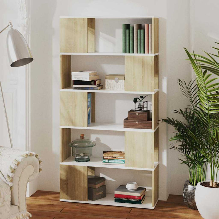 Bibliotecă/Separator cameră alb&stejar Sonoma 80x24x155cm PAL WALTI