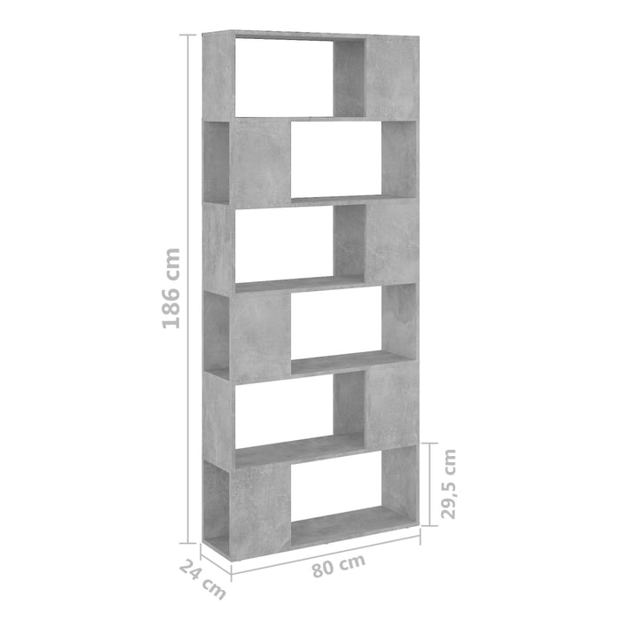 Bibliotecă/Separator cameră, gri beton, 80x24x186 cm, PAL - WALTI WALTI