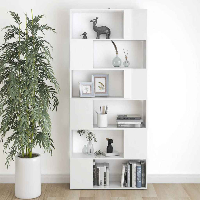 Bibliotecă/Separator cameră, alb extralucios, 80x24x186 cm, PAL WALTI