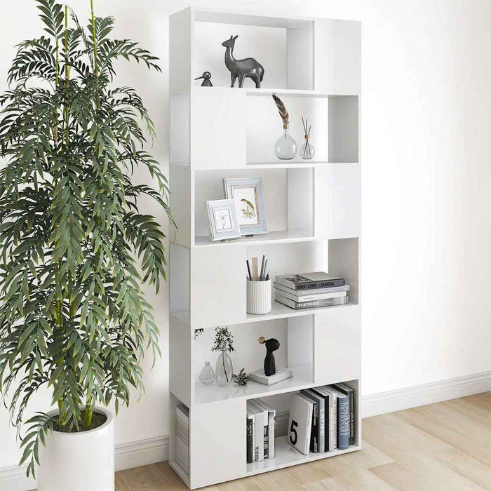 Bibliotecă/Separator cameră, alb extralucios, 80x24x186 cm, PAL WALTI