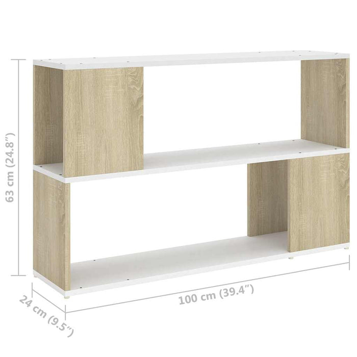 Bibliotecă, alb și stejar sonoma, 100x24x63 cm, PAL WALTI