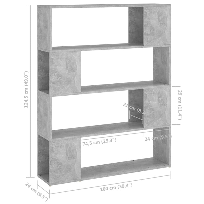 Bibliotecă/Separator cameră, gri beton, 100x24x124 cm - WALTI WALTI