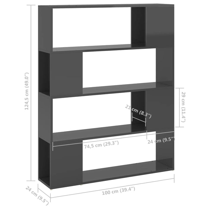 Bibliotecă/Separator cameră, gri extralucios, 100x24x124 cm - WALTI WALTI