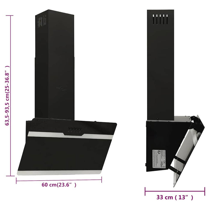 Hotă de perete, negru, 60 cm, oțel și sticlă securizată - WALTI WALTI