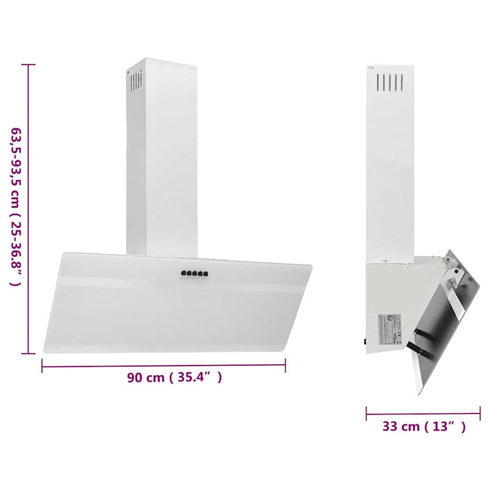 Hotă de perete, alb, 90 cm, oțel și sticlă securizată WALTI