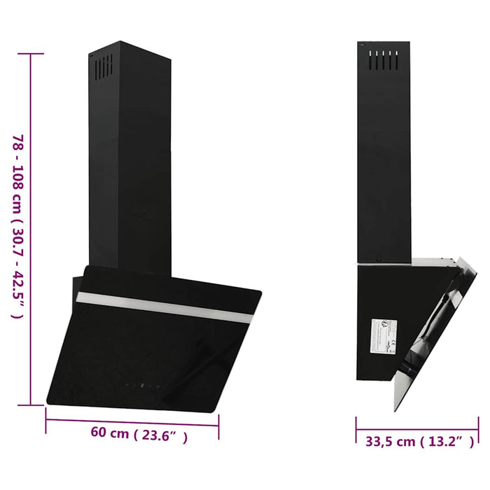 Hotă de perete negru 60 cm oțel și sticlă securizată WALTI