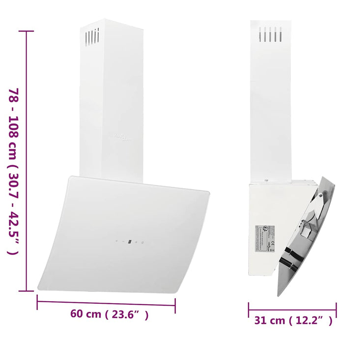 Hotă de perete, alb, 60 cm, oțel și sticlă securizată - WALTI WALTI