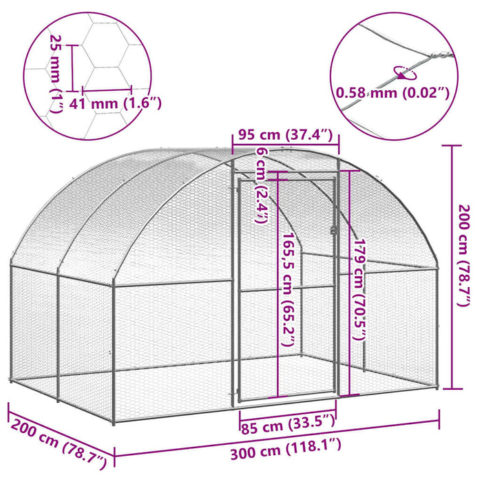 Volieră de păsări pentru exterior, 3x2x2 m, oțel galvanizat WALTI