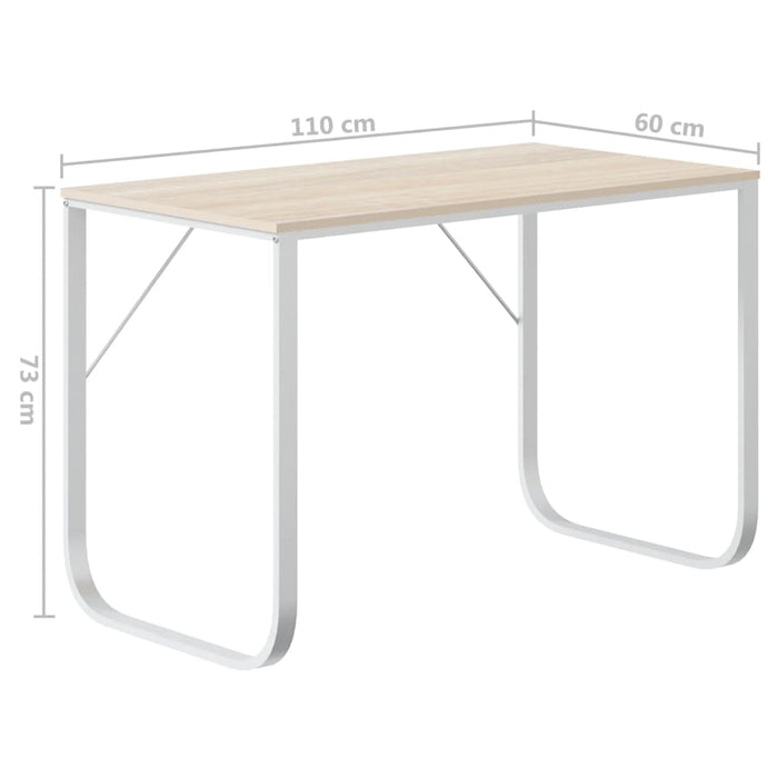 Birou de calculator, alb/stejar, 110x60x73 cm, lemn prelucrat WALTI