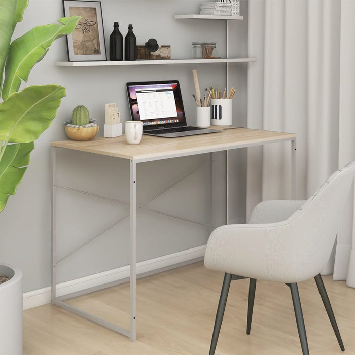 Birou de computer, alb și stejar, 110x60x70 cm, lemn prelucrat WALTI
