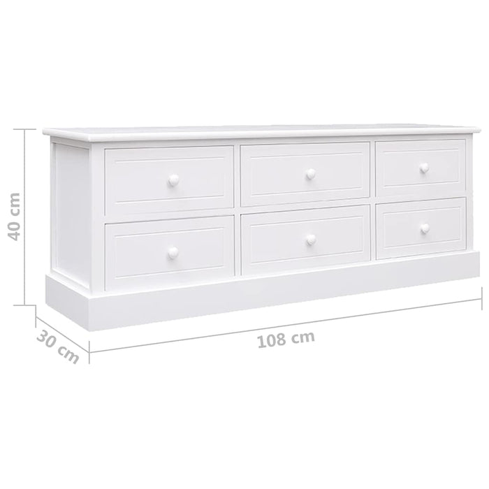 Comodă TV, alb, 108x30x40 cm, lemn masiv de paulownia WALTI