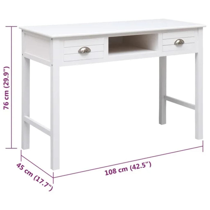 Birou, alb, 108x45x76 cm, lemn masiv de paulownia - WALTI WALTI