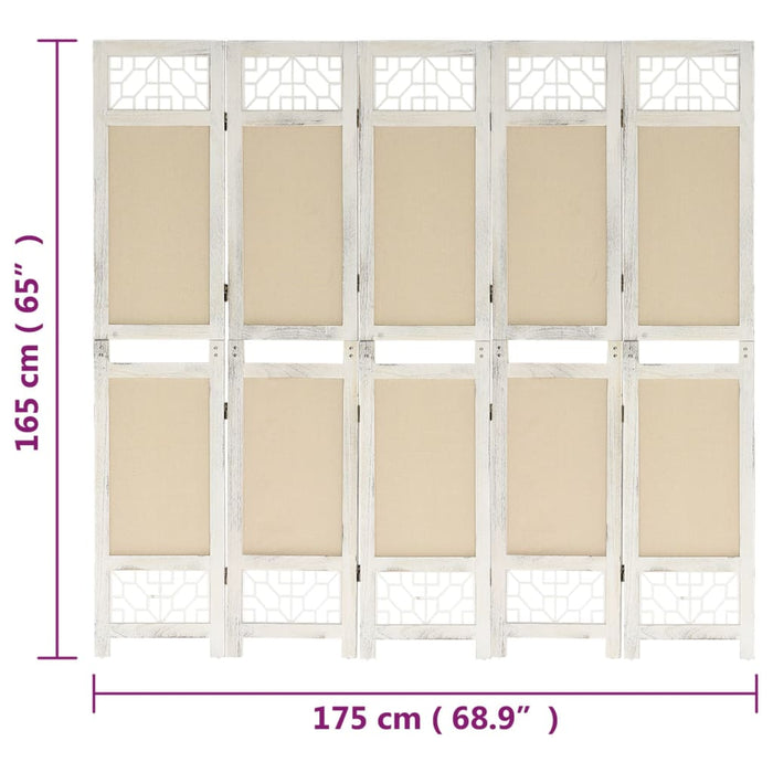 Paravan de cameră cu 5 panouri, crem, 175x165 cm, textil - WALTI WALTI