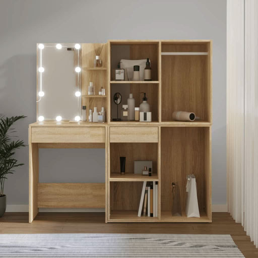 Masă toaletă cu LED/2 dulapuri, stejar sonoma, lemn prelucrat - WALTI WALTI
