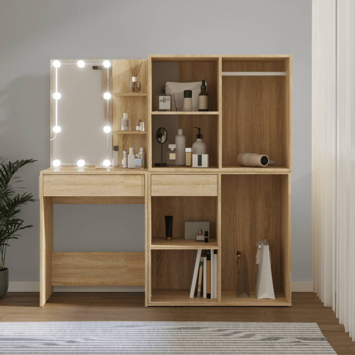 Masă toaletă cu LED/2 dulapuri, stejar sonoma, lemn prelucrat - WALTI WALTI