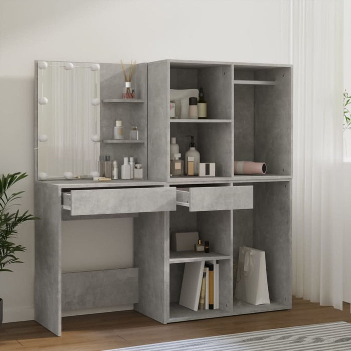 Masă toaletă cu LED/2 dulapuri, gri concret, lemn prelucrat - WALTI WALTI
