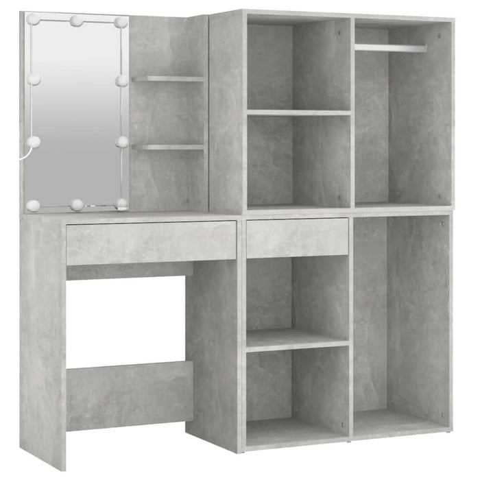 Masă toaletă cu LED/2 dulapuri, gri concret, lemn prelucrat - WALTI WALTI