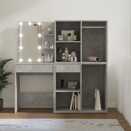 Masă toaletă cu LED/2 dulapuri, gri concret, lemn prelucrat - WALTI WALTI