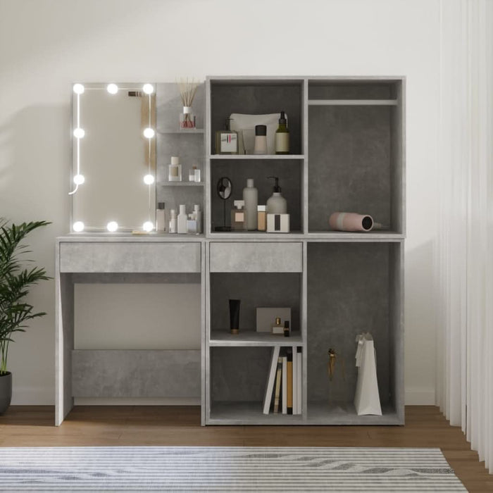Masă toaletă cu LED/2 dulapuri, gri concret, lemn prelucrat - WALTI WALTI