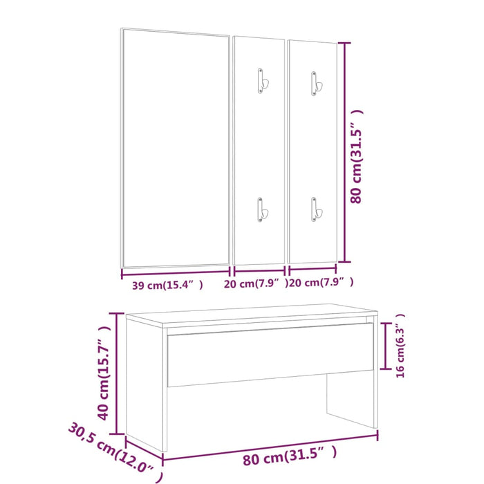 Set de mobilier pentru hol, alb, lemn prelucrat - WALTI WALTI