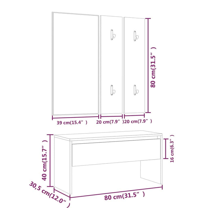 Set de mobilier pentru hol, gri beton, lemn prelucrat - WALTI WALTI