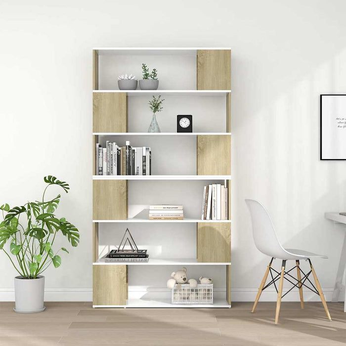 Bibliotecă/Separator cameră, alb/stejar sonoma, 100x24x188 cm WALTI