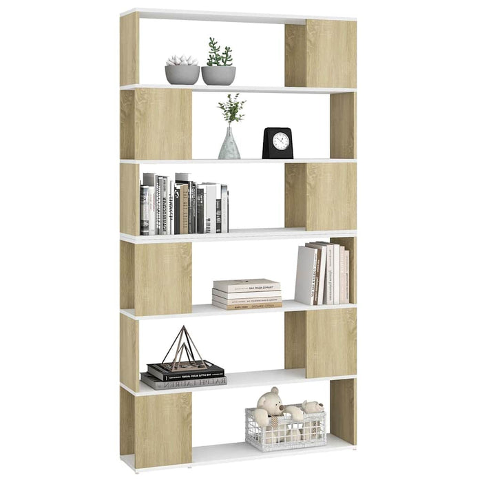 Bibliotecă/Separator cameră, alb/stejar sonoma, 100x24x188 cm WALTI
