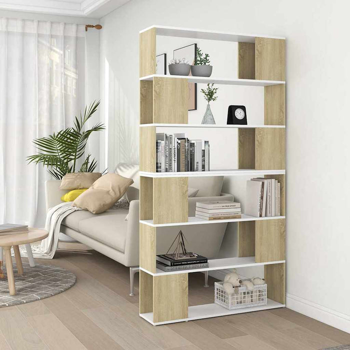 Bibliotecă/Separator cameră, alb/stejar sonoma, 100x24x188 cm WALTI
