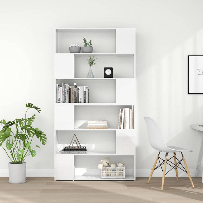 Bibliotecă/Separator cameră, alb extralucios, 100x24x188 cm WALTI