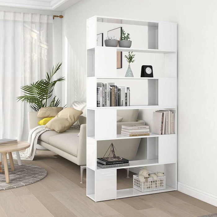 Bibliotecă/Separator cameră, alb extralucios, 100x24x188 cm WALTI