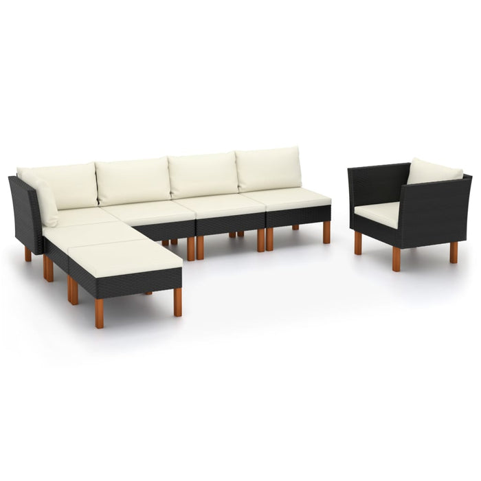 Set mobilier grădină, 7 piese, negru, poliratan/lemn eucalipt - WALTI WALTI