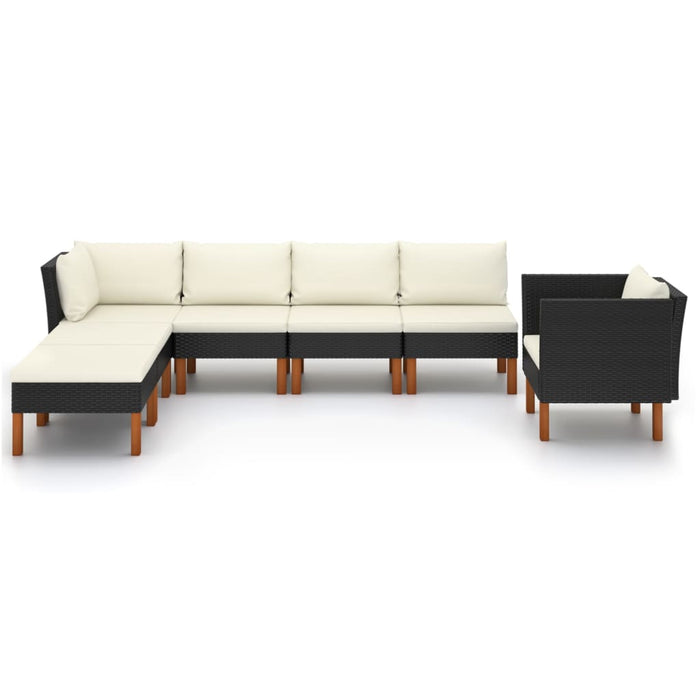 Set mobilier grădină, 7 piese, negru, poliratan/lemn eucalipt - WALTI WALTI